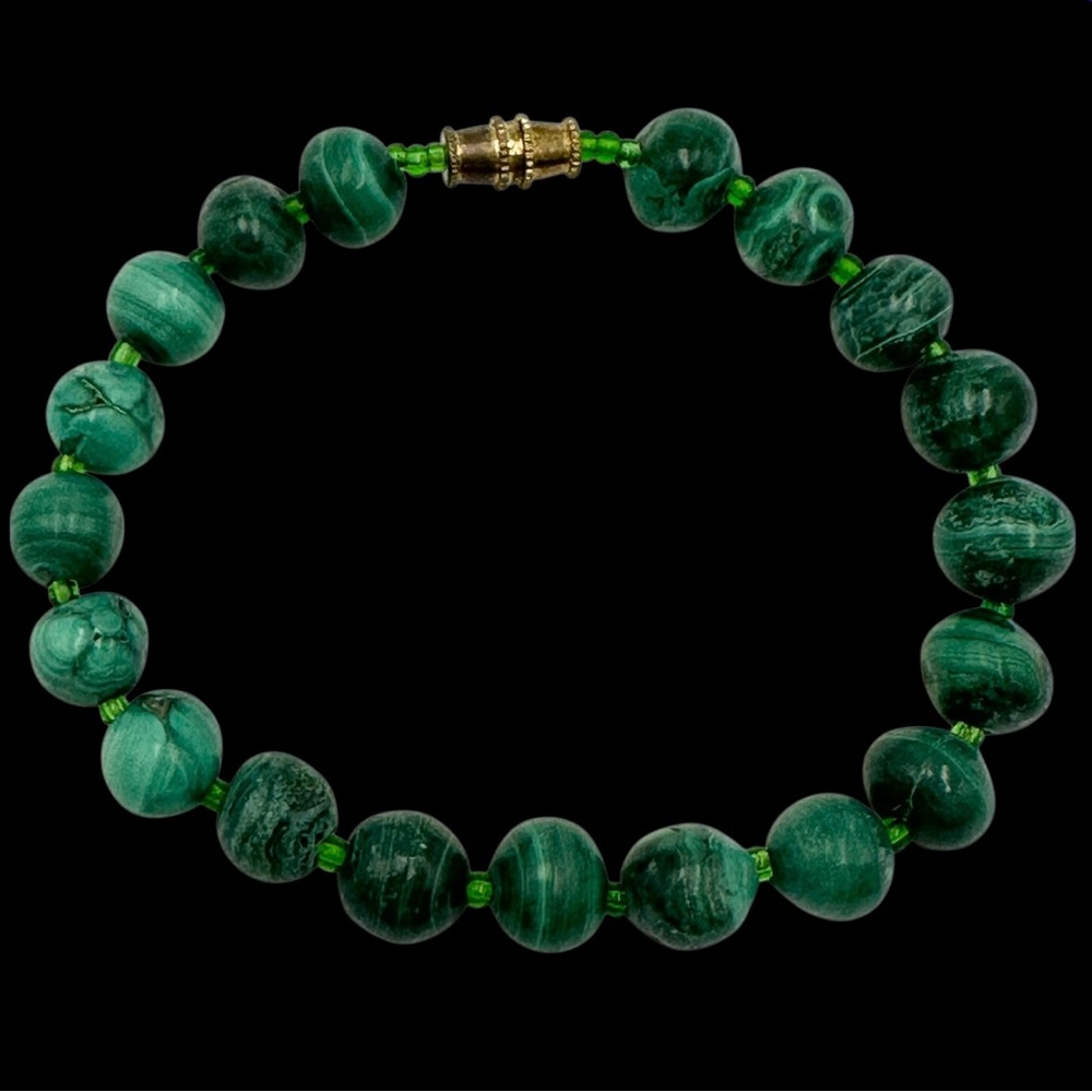 Genuine Malachite Vintage Beaded Stone Bracelet
